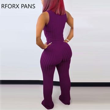 Yipinpay Women Elegant Solid Sleeveless Sexy Cami Crop Tops Shirring V Neck  Long Pants Straight Pants Sets